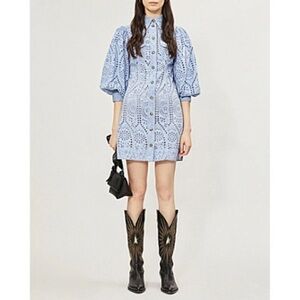 GANNI Baby Blue Eyelet Mini Dress